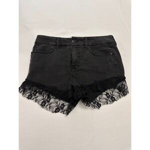 Seven7 Goth Grunge Indie Dark Romance Black Denim Lace Shorts  Womens 12